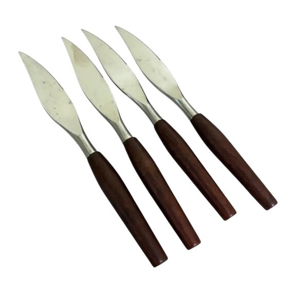Vintage MCM 1950s Mode Danish Wood Handle Steak Knife Lot of 4 - Picture 2 of 3